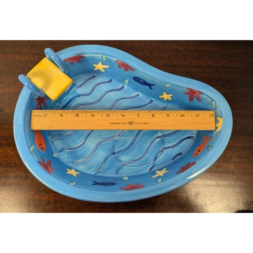 Sonoma Hand Painted Swimming Pool Chip Dip Serving Bowl Beach Couple Float 1999